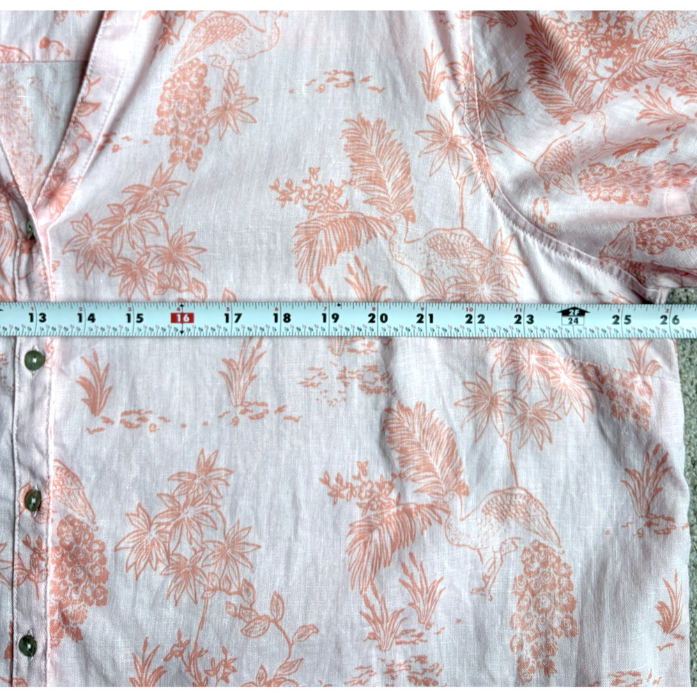Cynthia Rowley Boxy Linen V-neck Button Up Top Peach Pink Toile Floral Size 1X - Picture 10 of 11
